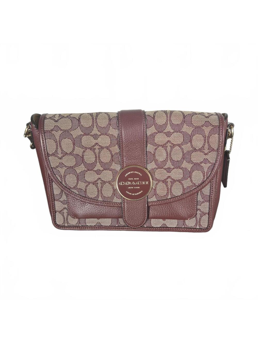 Coach Lonnie Burgundy Signature Canvas Crossbody Bag